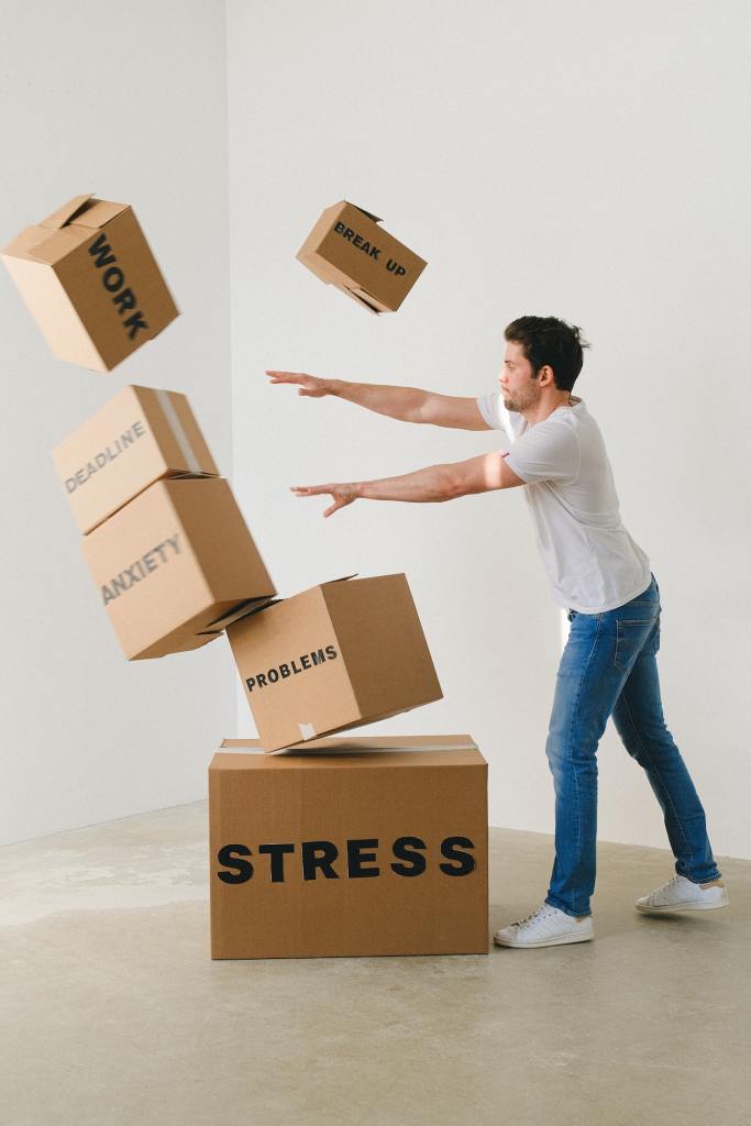Moving Boxes, Releasing Stress, anxiety, problems, deadlines, break ups, work problems 